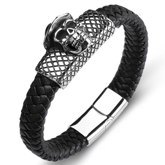 Glamour Men's Leather Skull Bracelet with Magnet Clasp / Punk Rock Style Accessories
