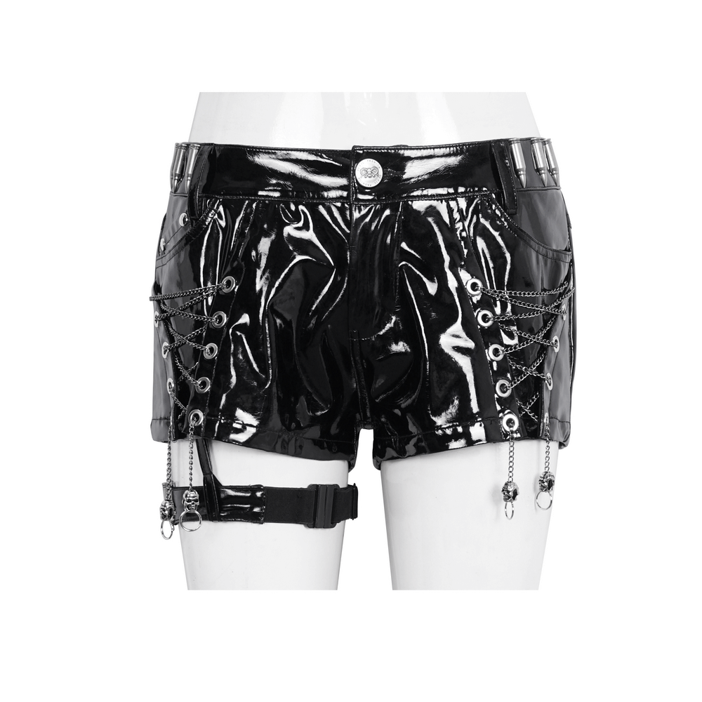 Glossy Black Shorts with Chain Details - Edgy Style