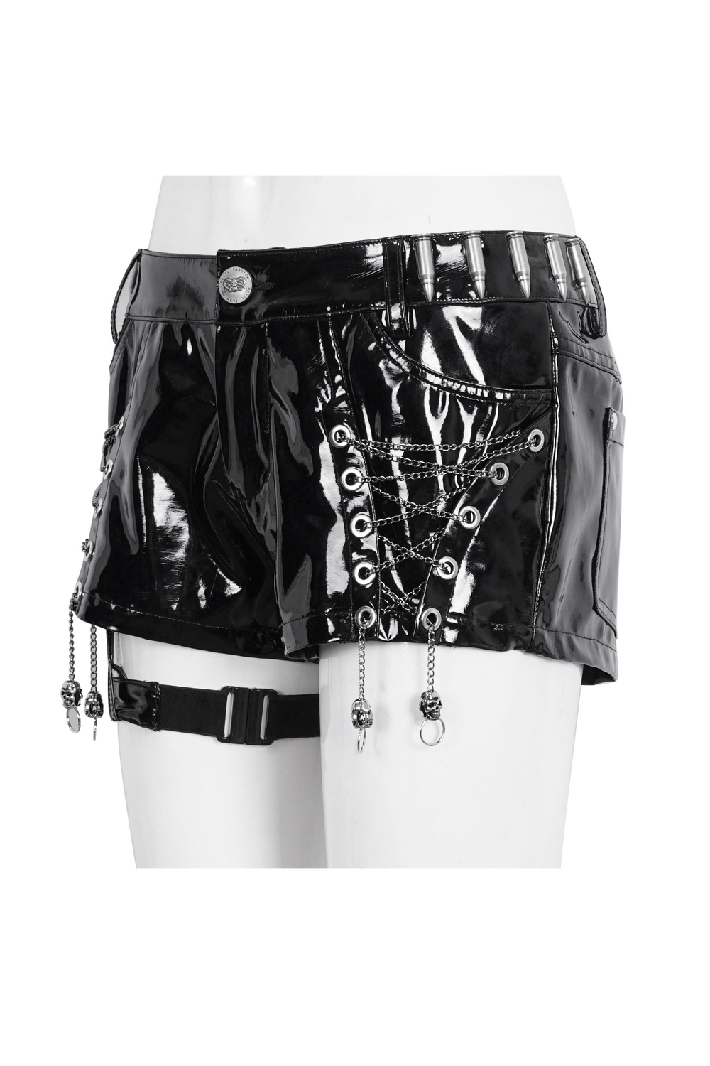 Glossy Black Shorts with Chain Details - Edgy Style