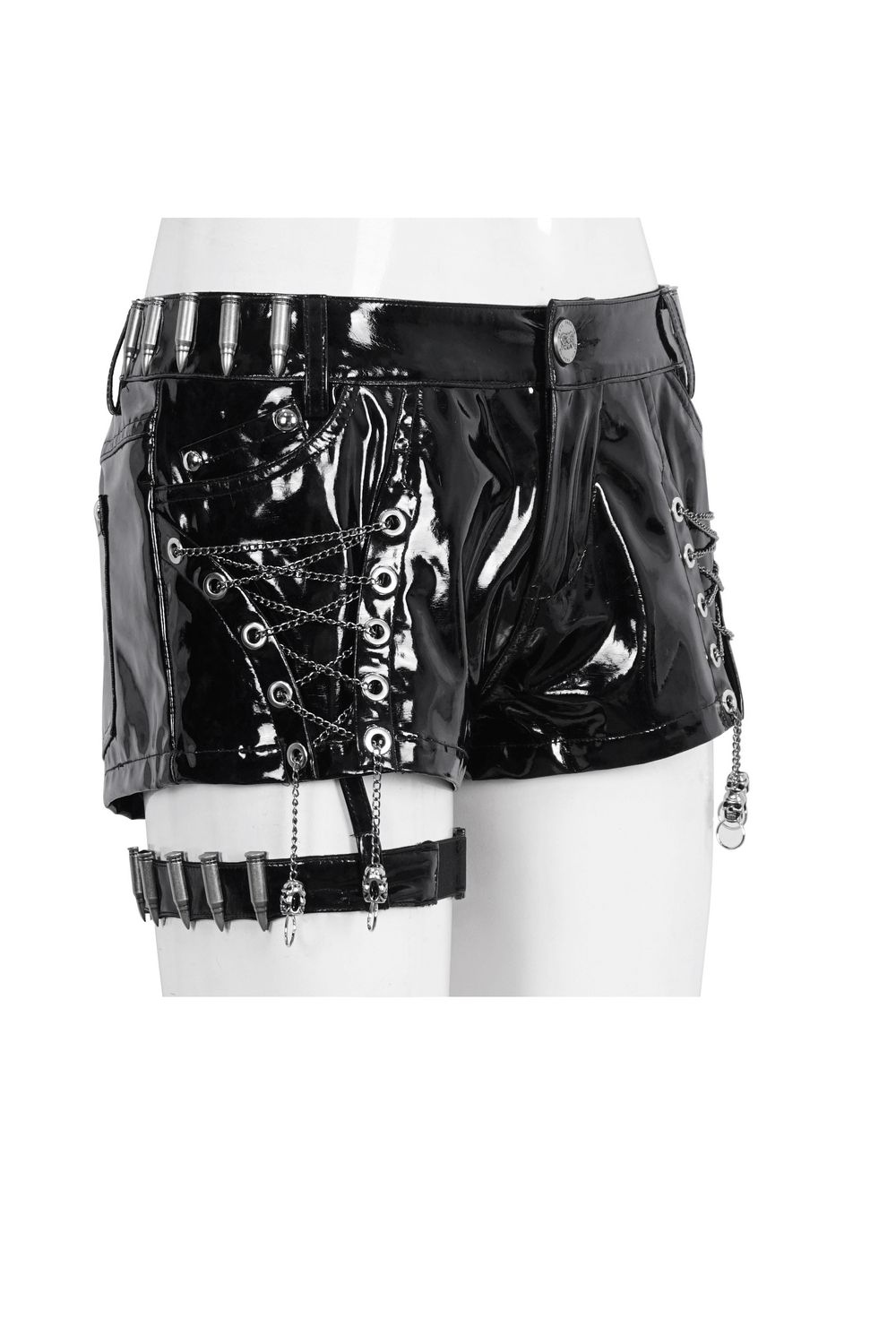 Glossy Black Shorts with Chain Details - Edgy Style
