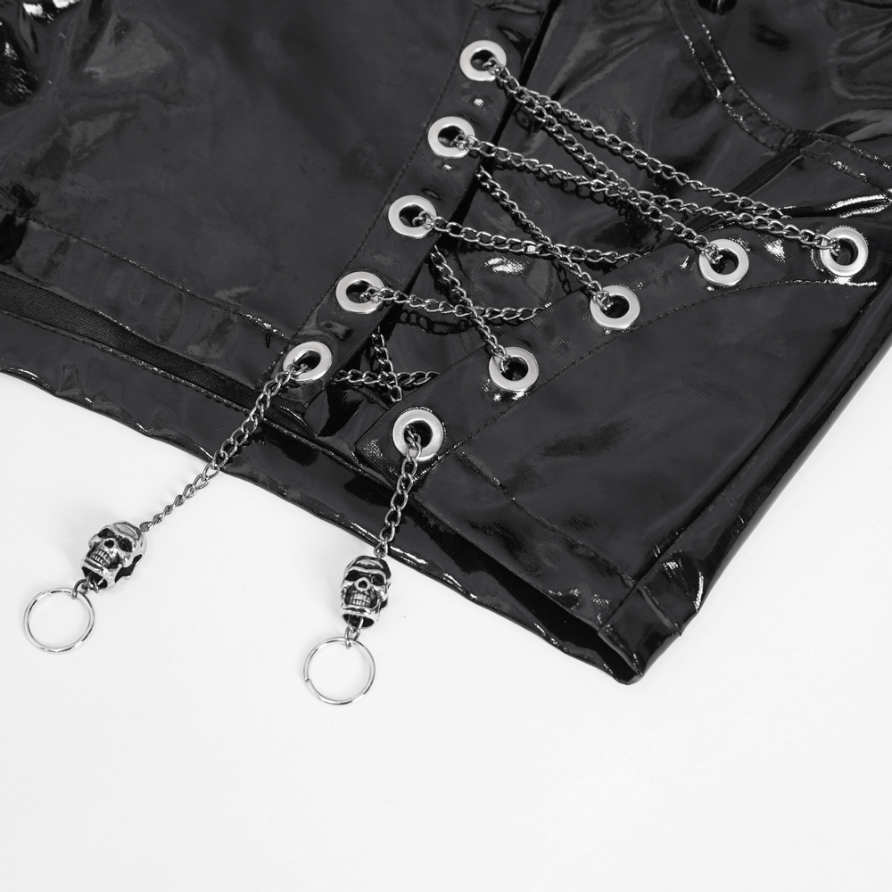 Glossy Black Shorts with Chain Details - Edgy Style