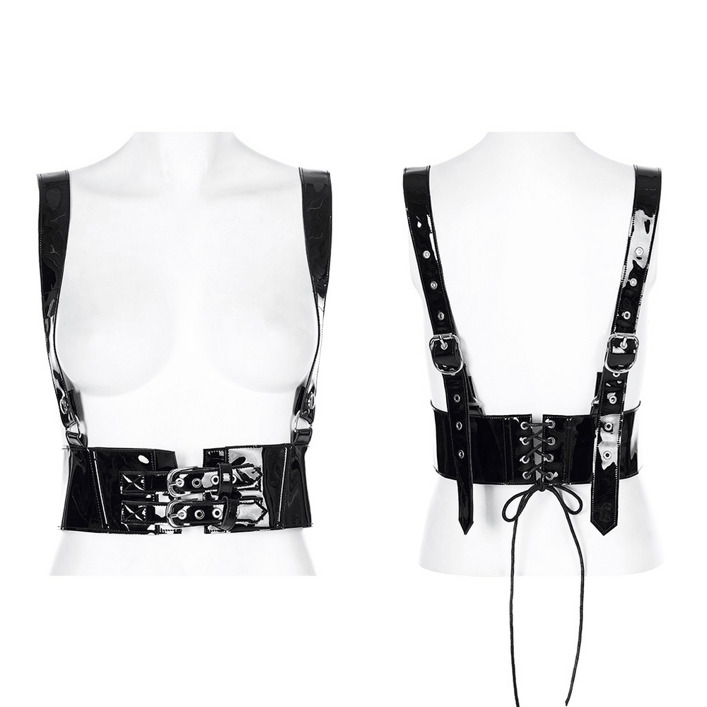 Glossy PU Leather Corset Belt with Metal Accents