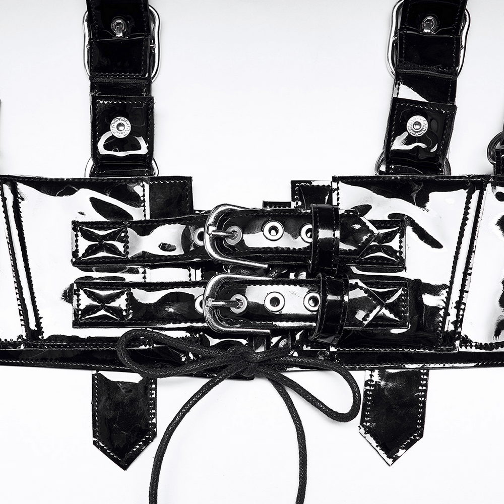 Glossy PU Leather Corset Belt with Metal Accents