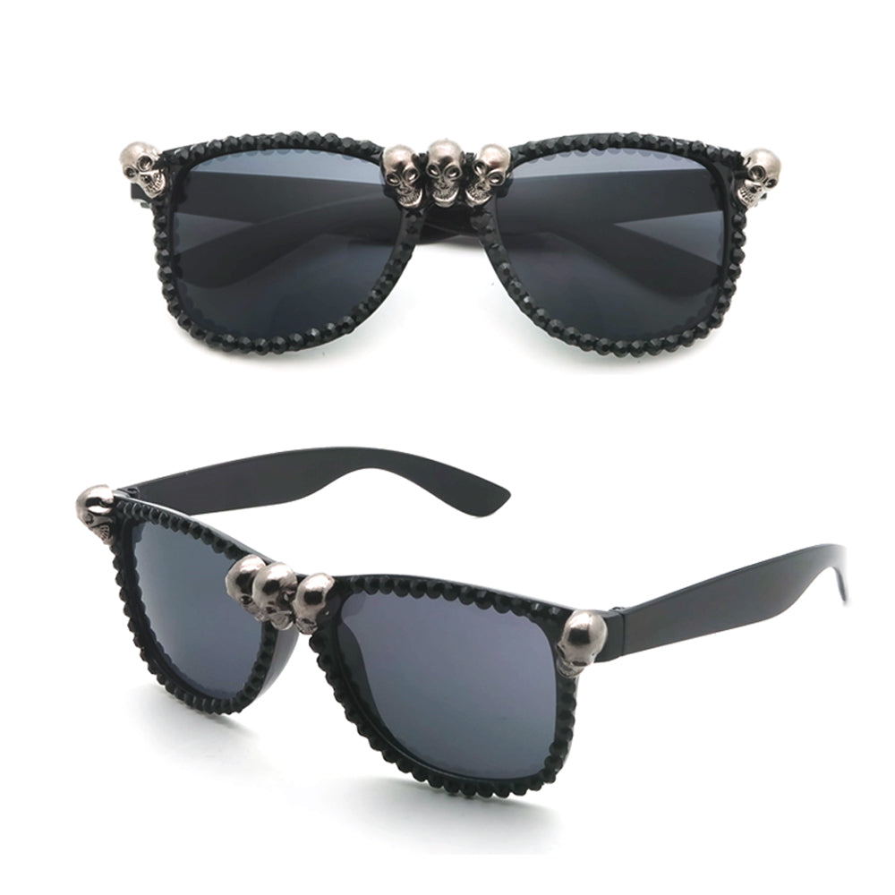 Gorgeous Women's Black Skull Rhinestone Sunglasses / Ladies Cat Eye Round Gothic Shades