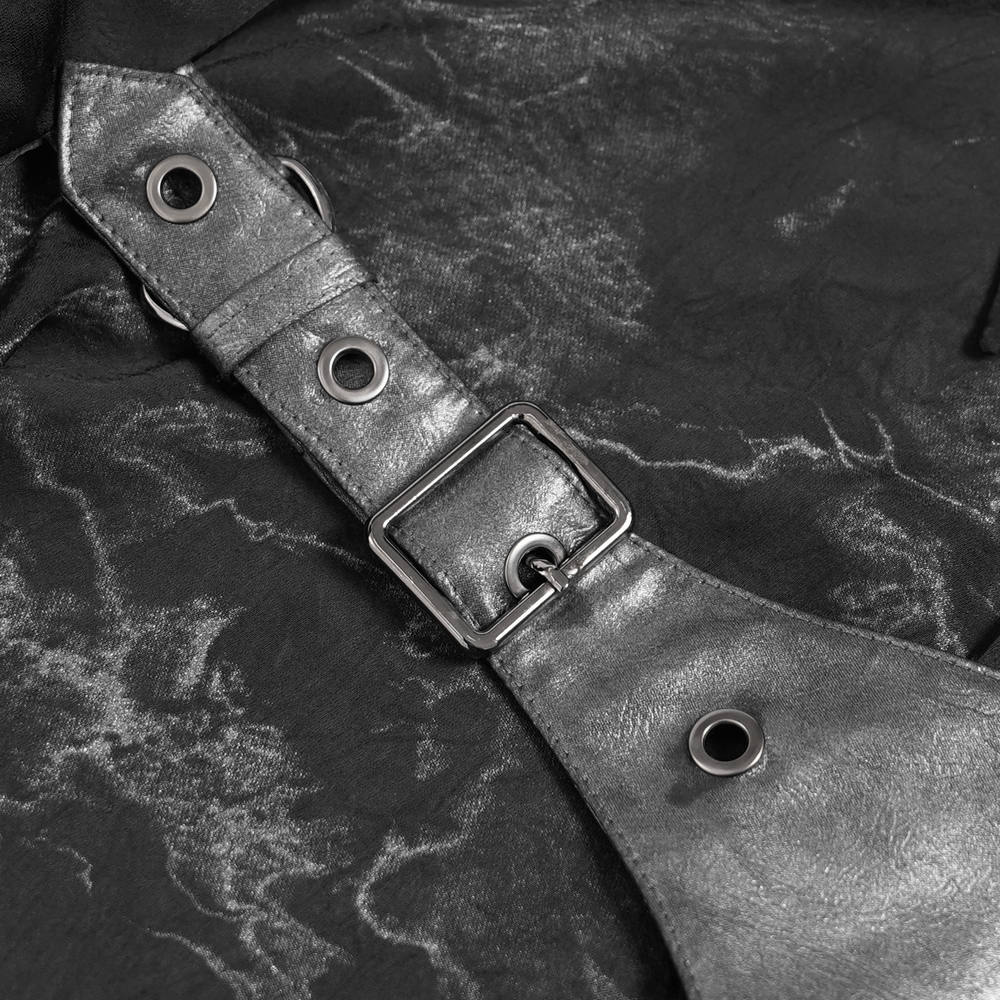 Goth Button-Up Shirt with PU Harness and Belt Detail