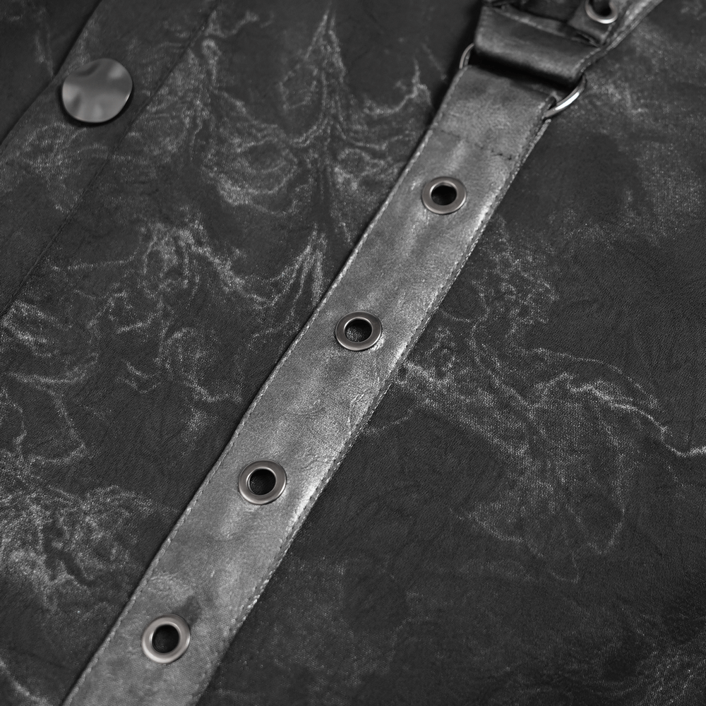 Goth Button-Up Shirt with PU Harness and Belt Detail