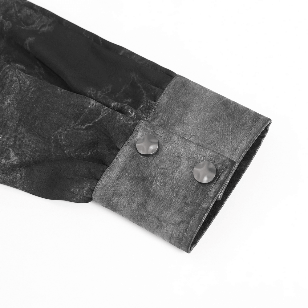 Goth Button-Up Shirt with PU Harness and Belt Detail