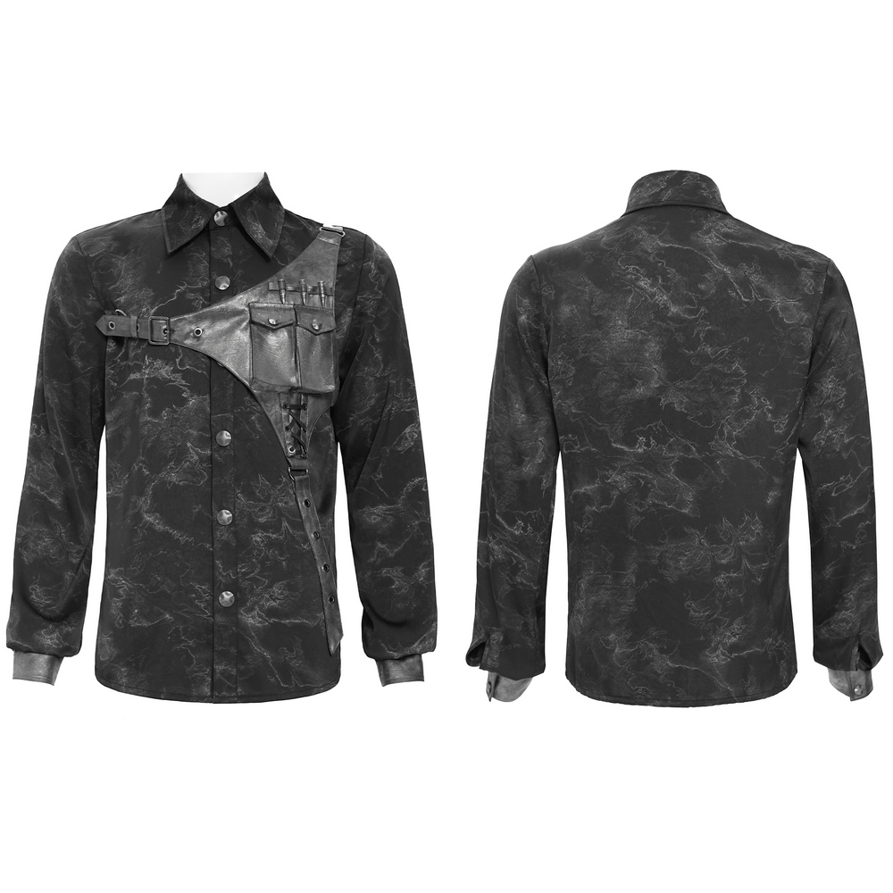 Goth Button-Up Shirt with PU Harness and Belt Detail