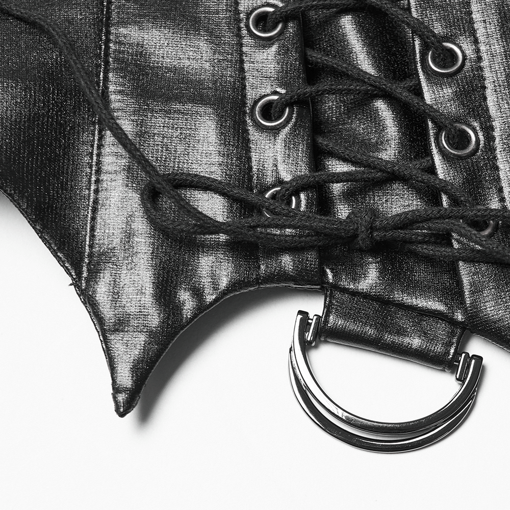 Goth Cropped Faux Leather Jacket with Rivets and Lacing