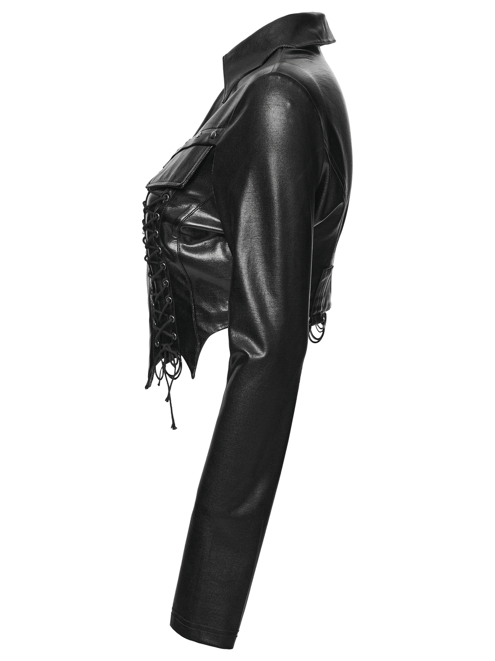 Goth Cropped Faux Leather Jacket with Rivets and Lacing