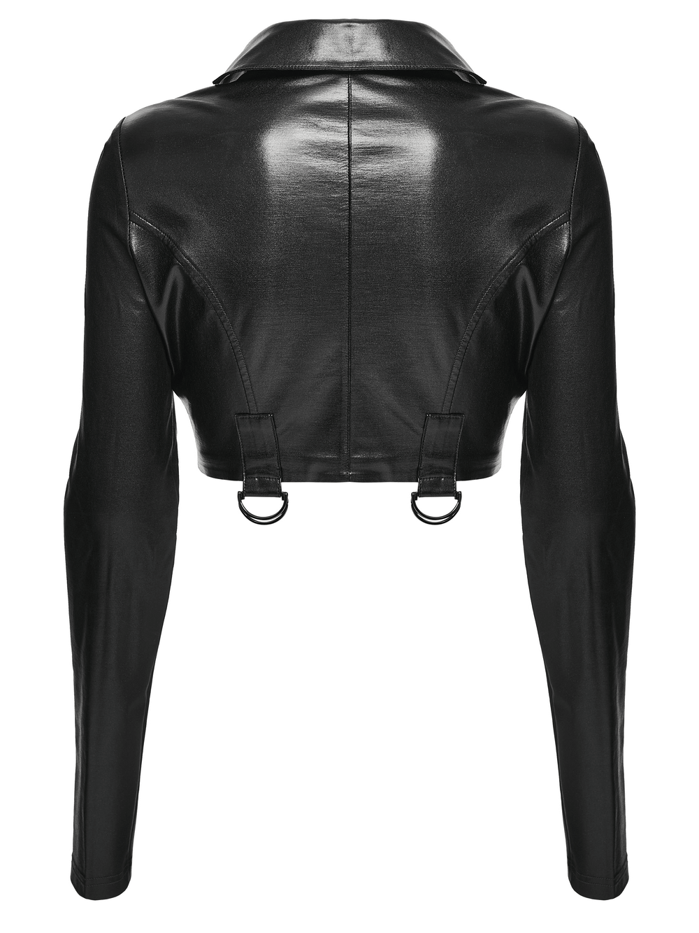 Goth Cropped Faux Leather Jacket with Rivets and Lacing