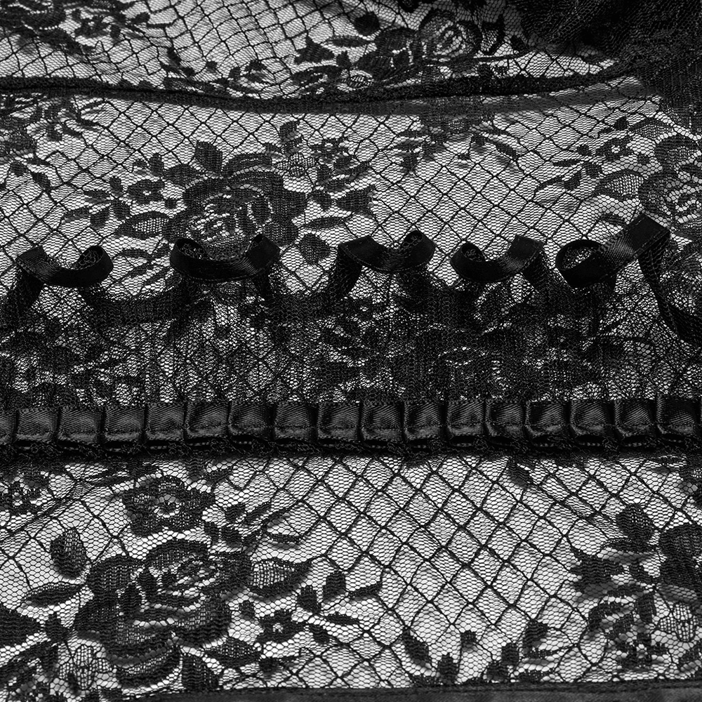 Goth Lace Transparent Blouse with Mesh and Rose Design