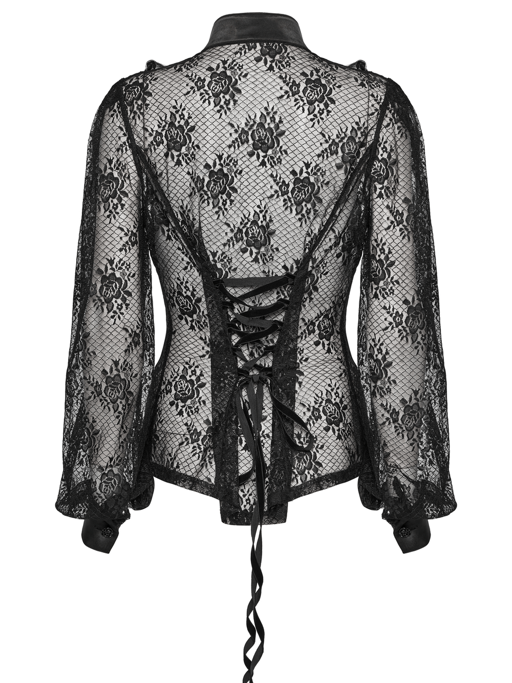 Goth Lace Transparent Blouse with Mesh and Rose Design