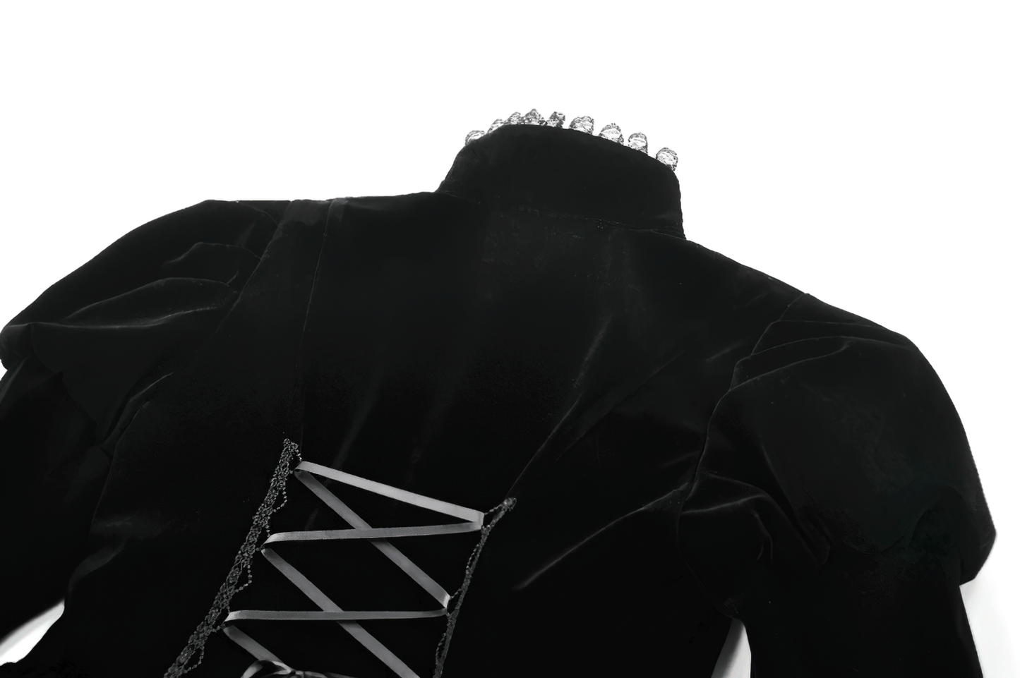 Goth Lace-Up Tiered High-Low Jacket with Bell Sleeves