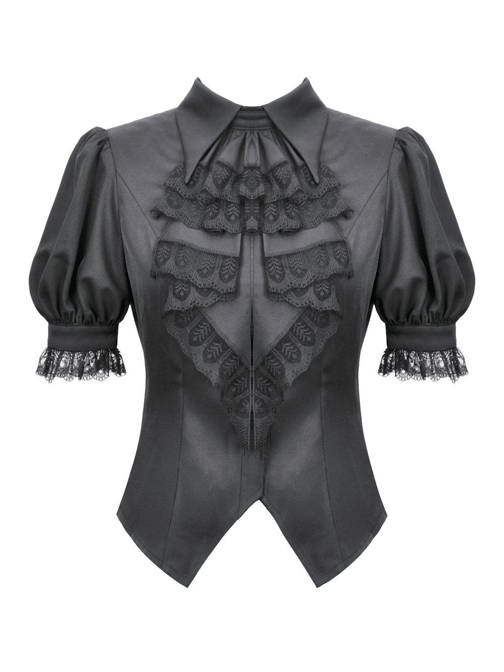 Goth Ruffle Lace Blouse with Puff Sleeves and Satin Finish