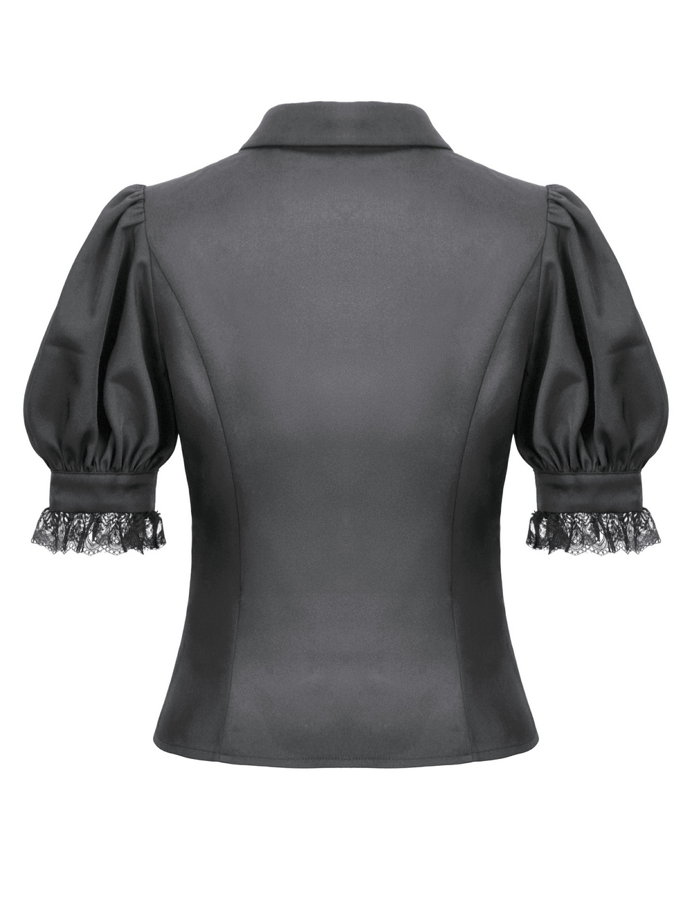 Goth Ruffle Lace Blouse with Puff Sleeves and Satin Finish