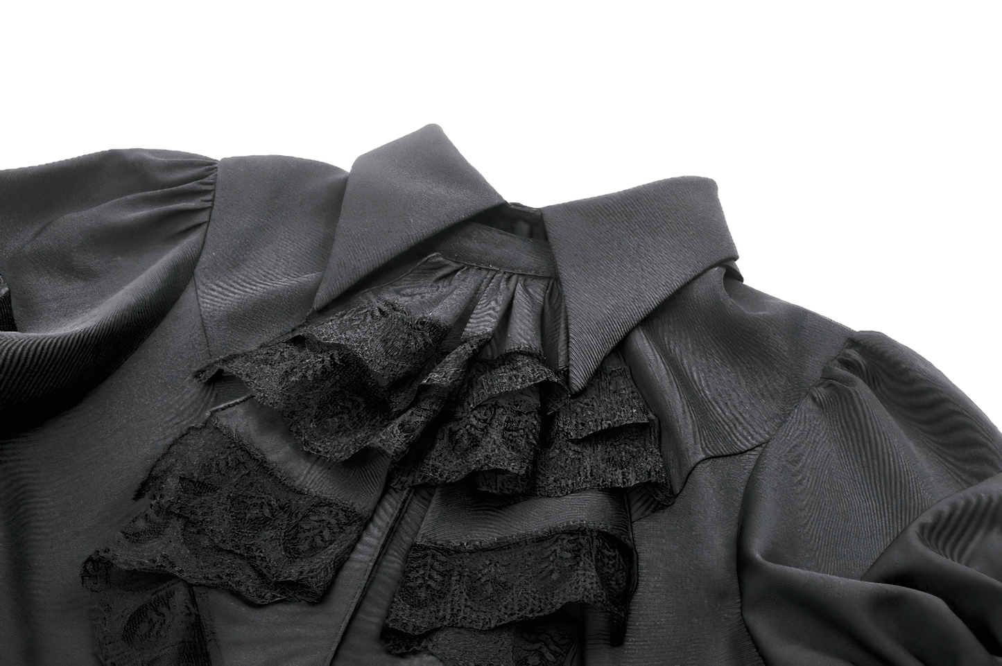 Goth Ruffle Lace Blouse with Puff Sleeves and Satin Finish