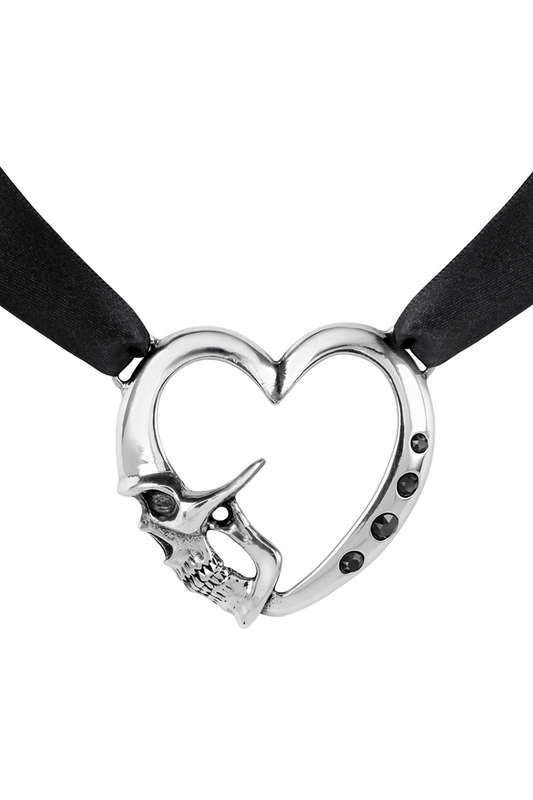 Goth Skull Heart Choker with Black Swarovski Crystals
