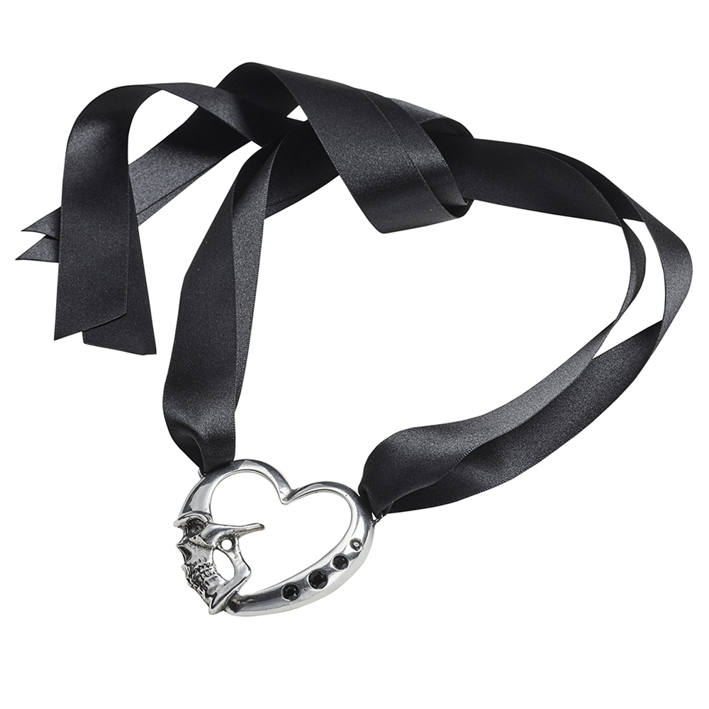Goth Skull Heart Choker with Black Swarovski Crystals