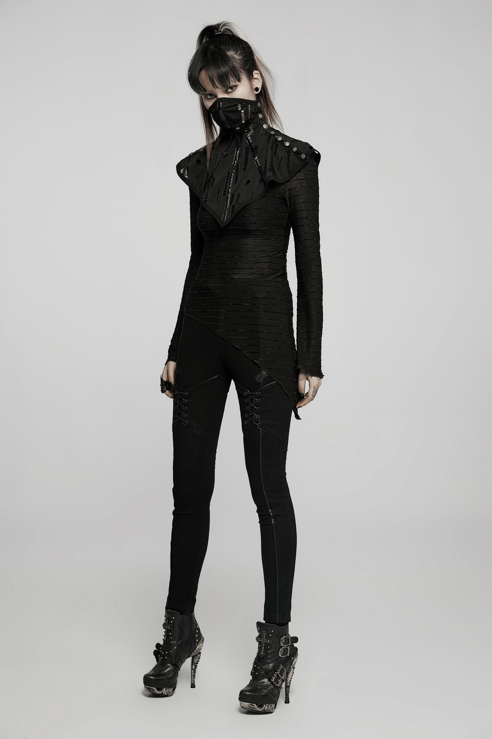 Goth Stylish Face Mask Collar with Buttons and Holes