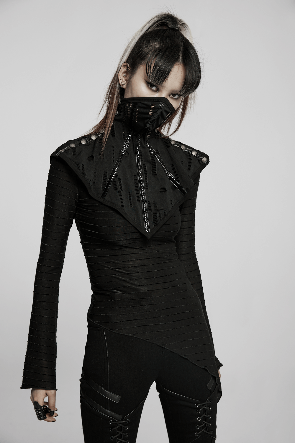 Goth Stylish Face Mask Collar with Buttons and Holes