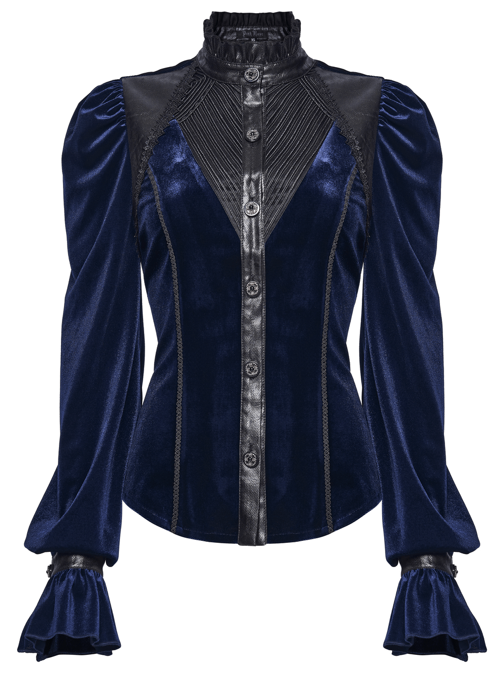 Goth Velvet Lace-Up Shirt with Leather Trim and Embroidery