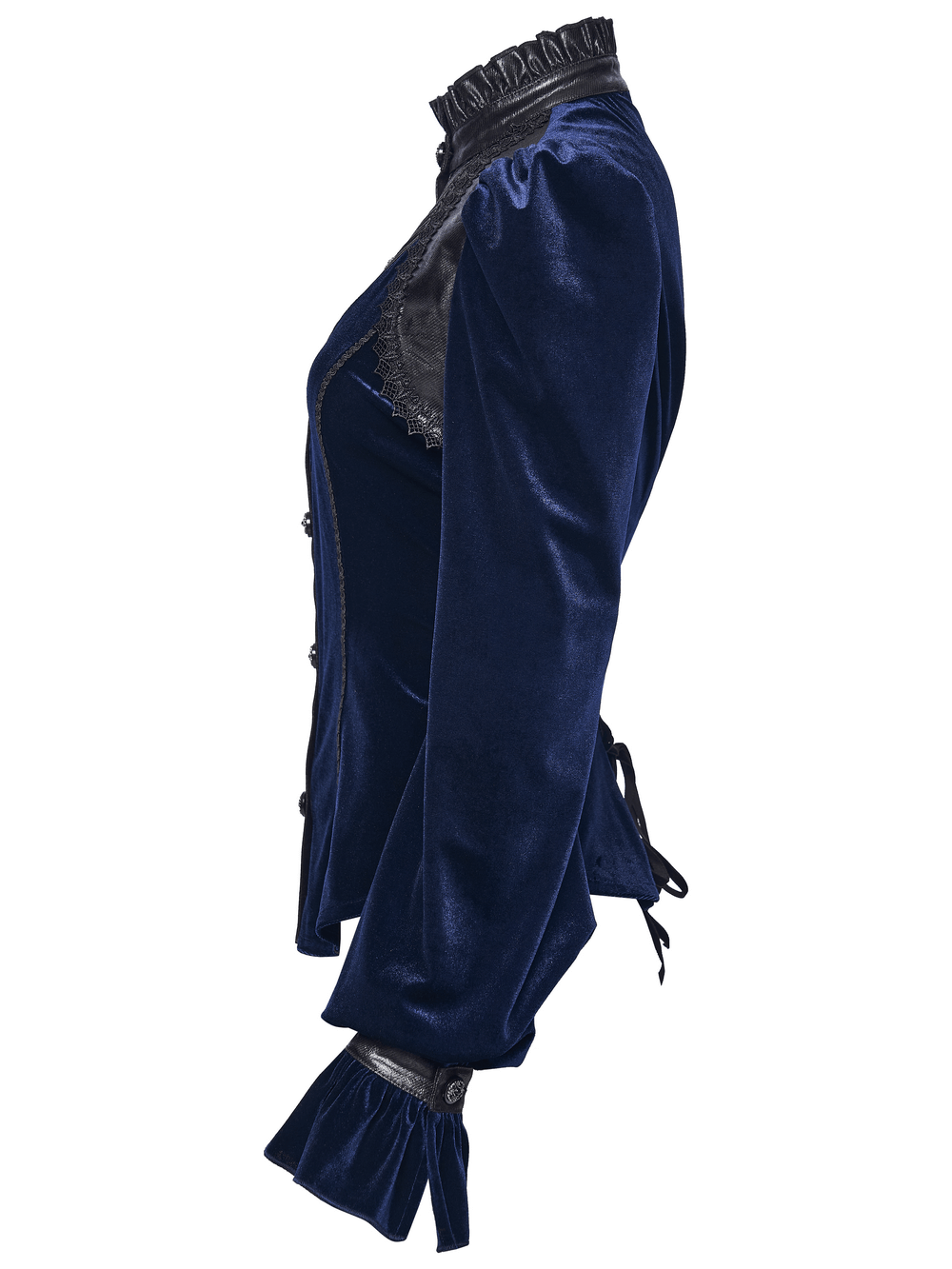 Goth Velvet Lace-Up Shirt with Leather Trim and Embroidery