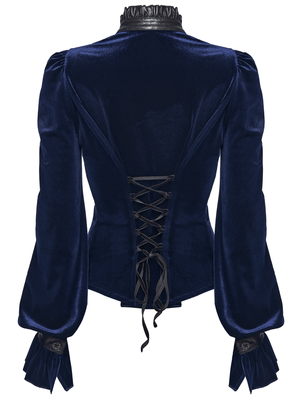 Goth Velvet Lace-Up Shirt with Leather Trim and Embroidery