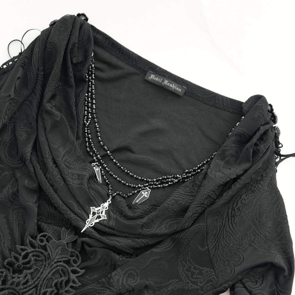 Goth Women's Top with Flared Sleeves and Lace-Up