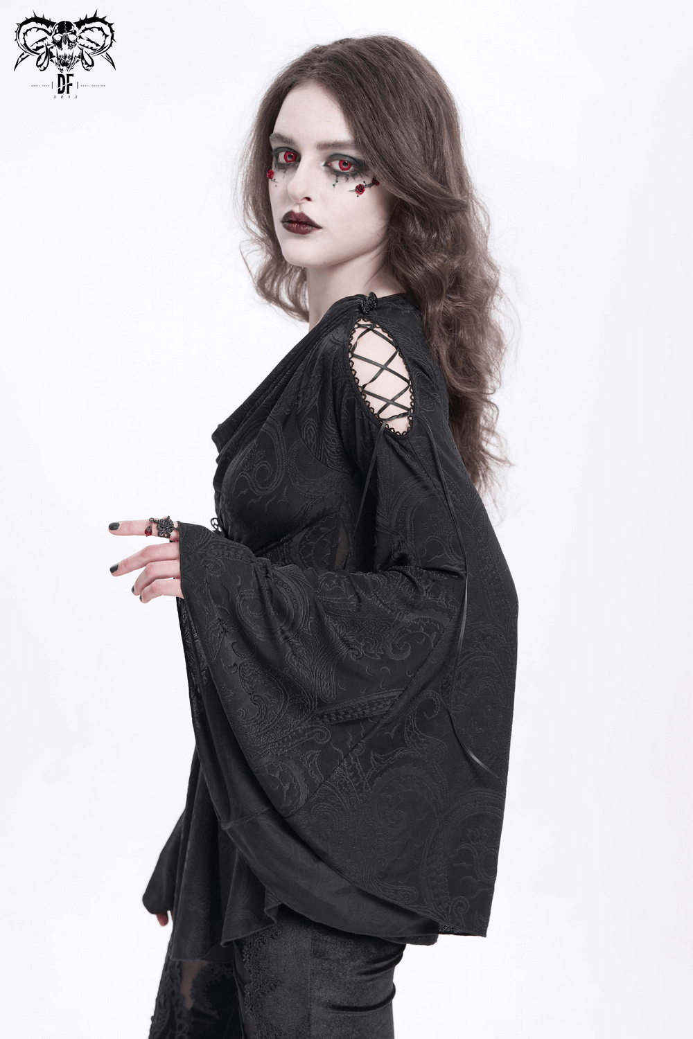 Goth Women's Top with Flared Sleeves and Lace-Up