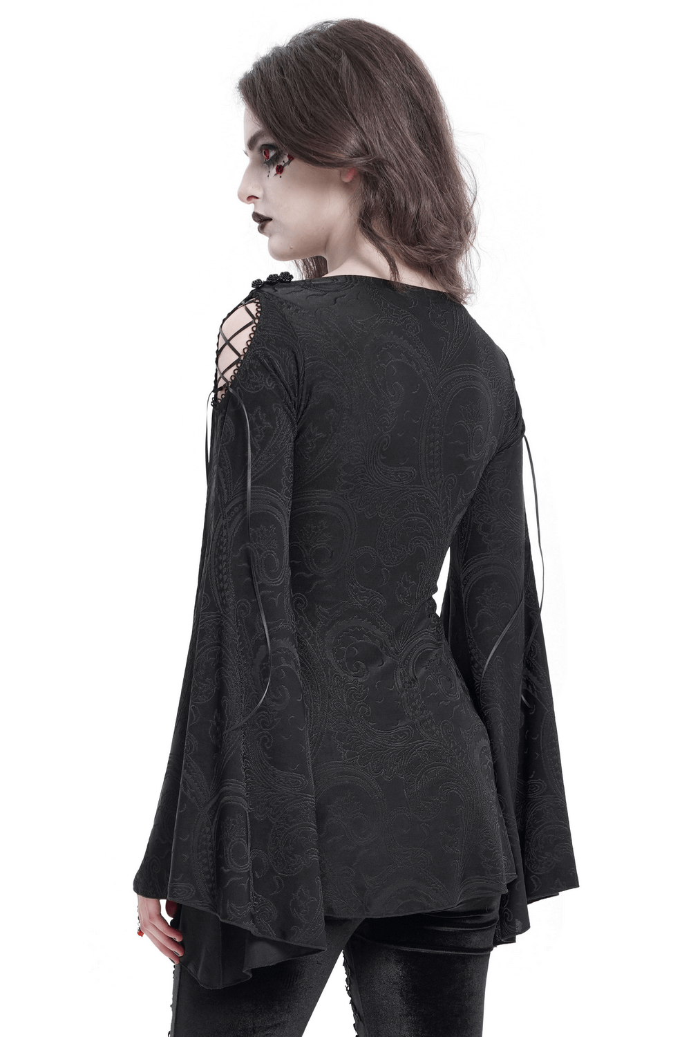 Goth Women's Top with Flared Sleeves and Lace-Up