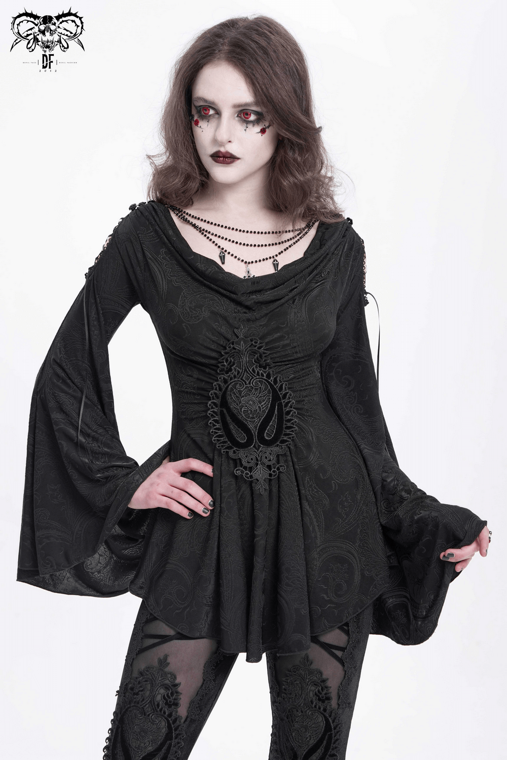 Goth Women's Top with Flared Sleeves and Lace-Up
