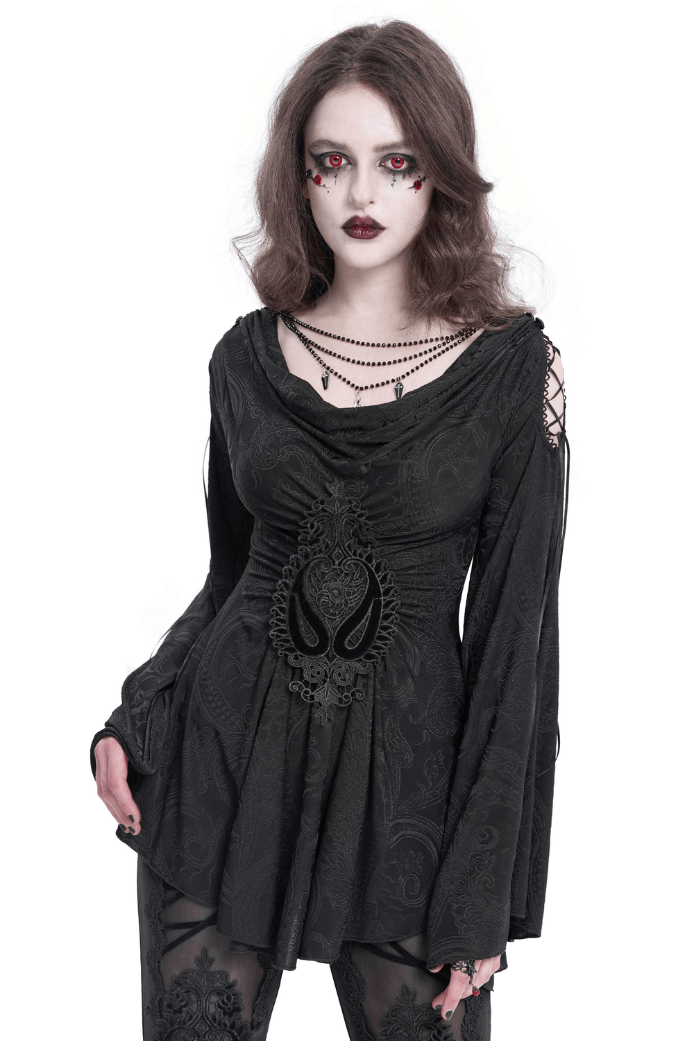 Goth Women's Top with Flared Sleeves and Lace-Up