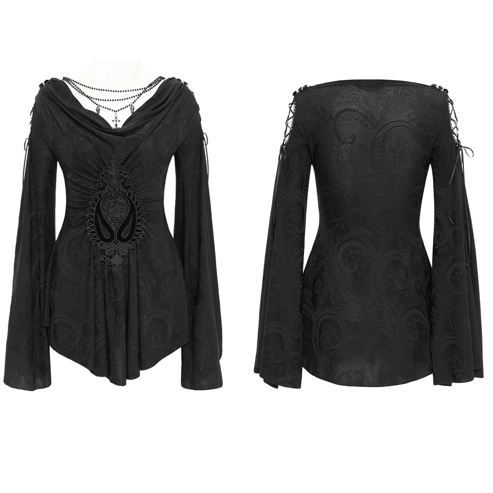 Goth Women's Top with Flared Sleeves and Lace-Up