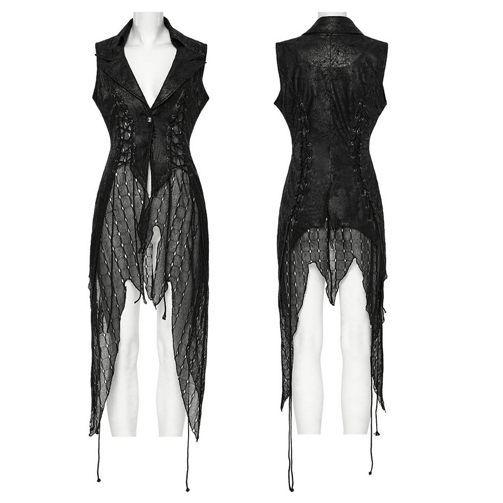 Gothic Alien Asymmetric Cape with Lace-Up Design and Mesh