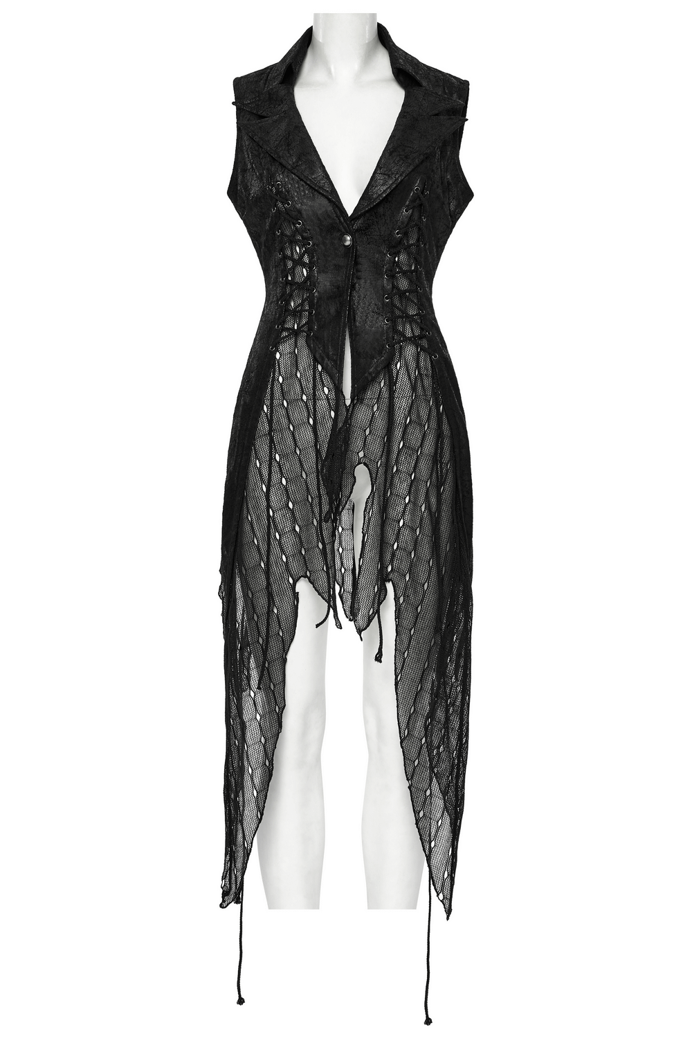 Gothic Alien Asymmetric Cape with Lace-Up Design and Mesh