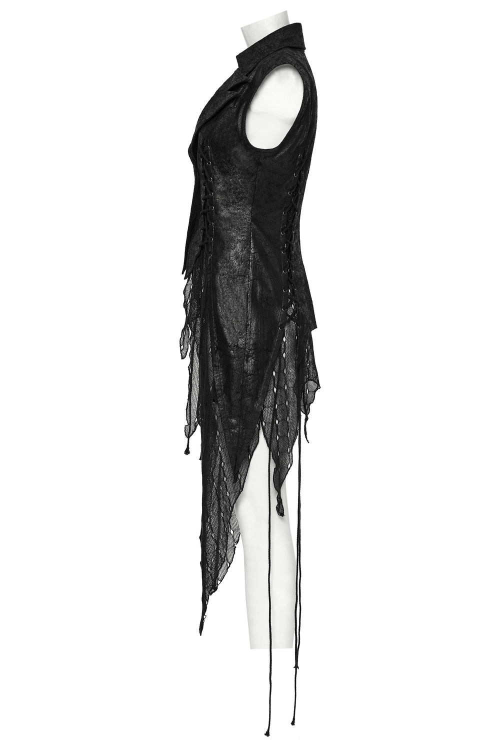 Gothic Alien Asymmetric Cape with Lace-Up Design and Mesh