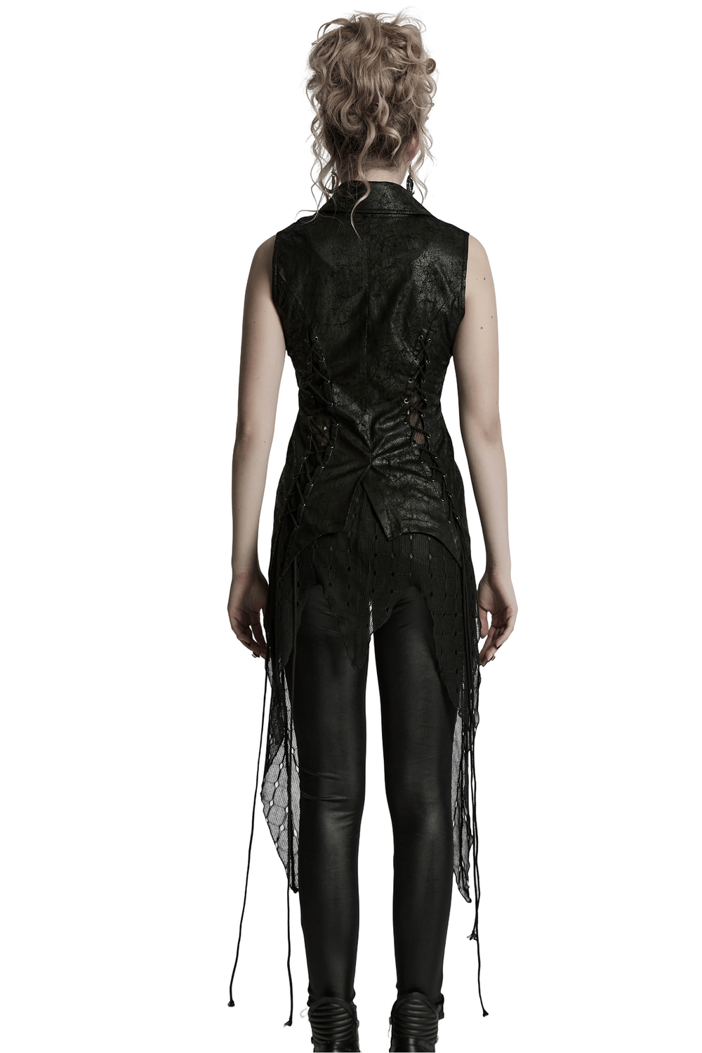 Gothic Alien Asymmetric Cape with Lace-Up Design and Mesh