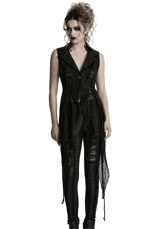 Gothic Alien Asymmetric Cape with Lace-Up Design and Mesh