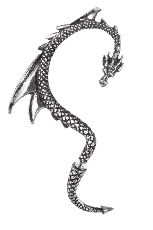 Gothic Antique Silver Dragon Ear Wrap for Right Ear