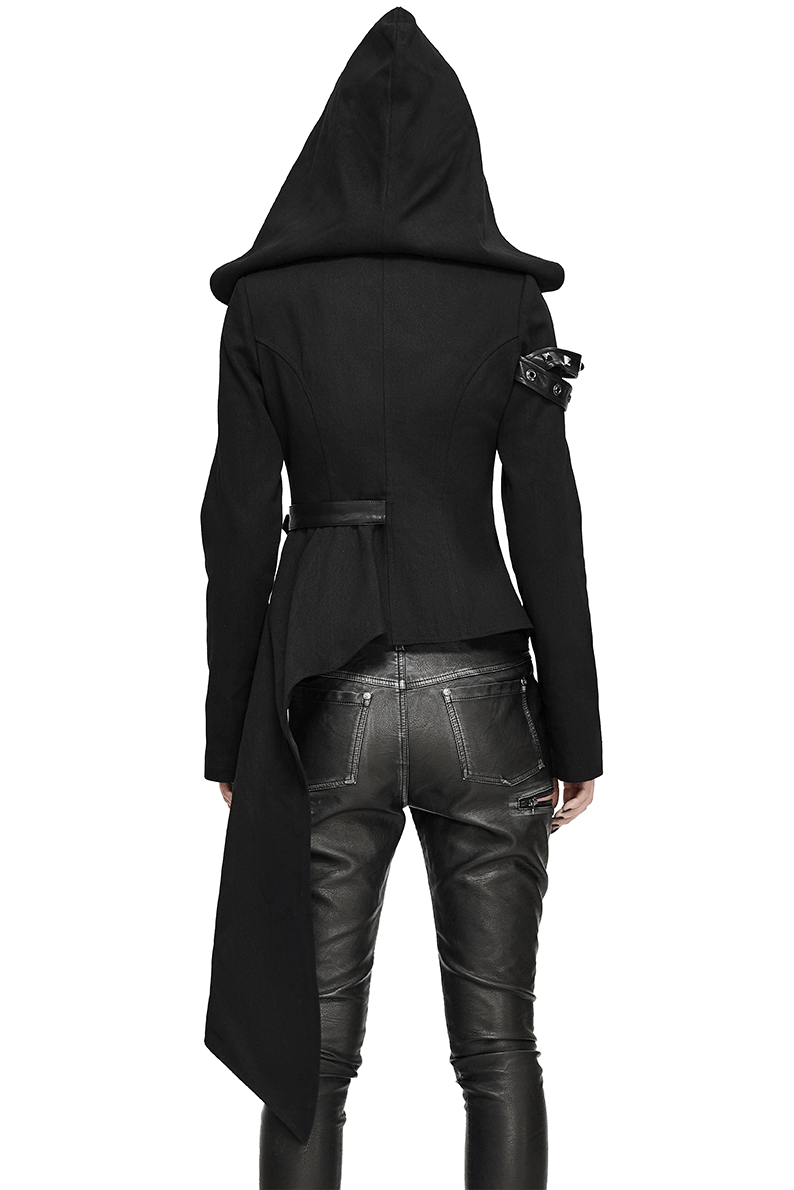 Gothic Asymmetric Jacket with Hood / Women's Diagonal Zip Jacket with Long Side