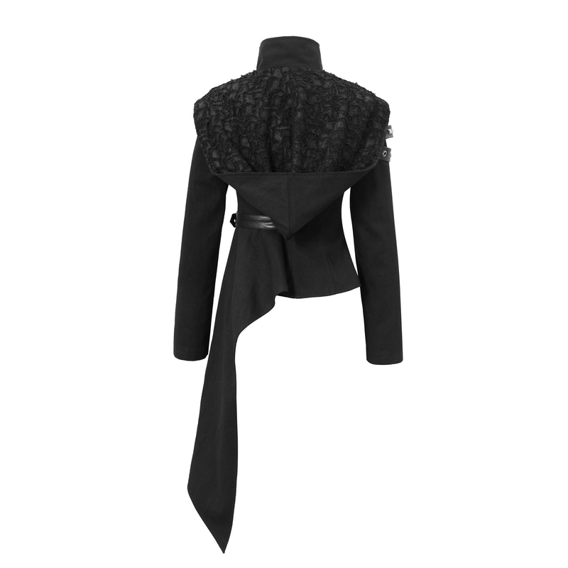 Gothic Asymmetric Jacket with Hood / Women's Diagonal Zip Jacket with Long Side