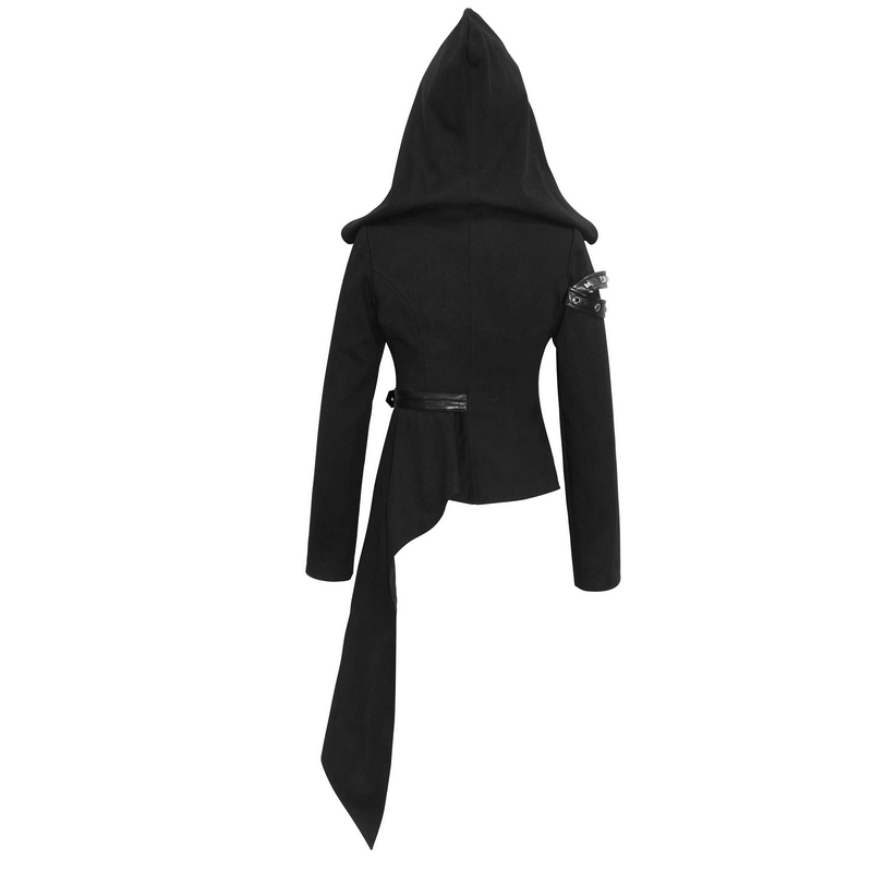 Gothic Asymmetric Jacket with Hood / Women's Diagonal Zip Jacket with Long Side
