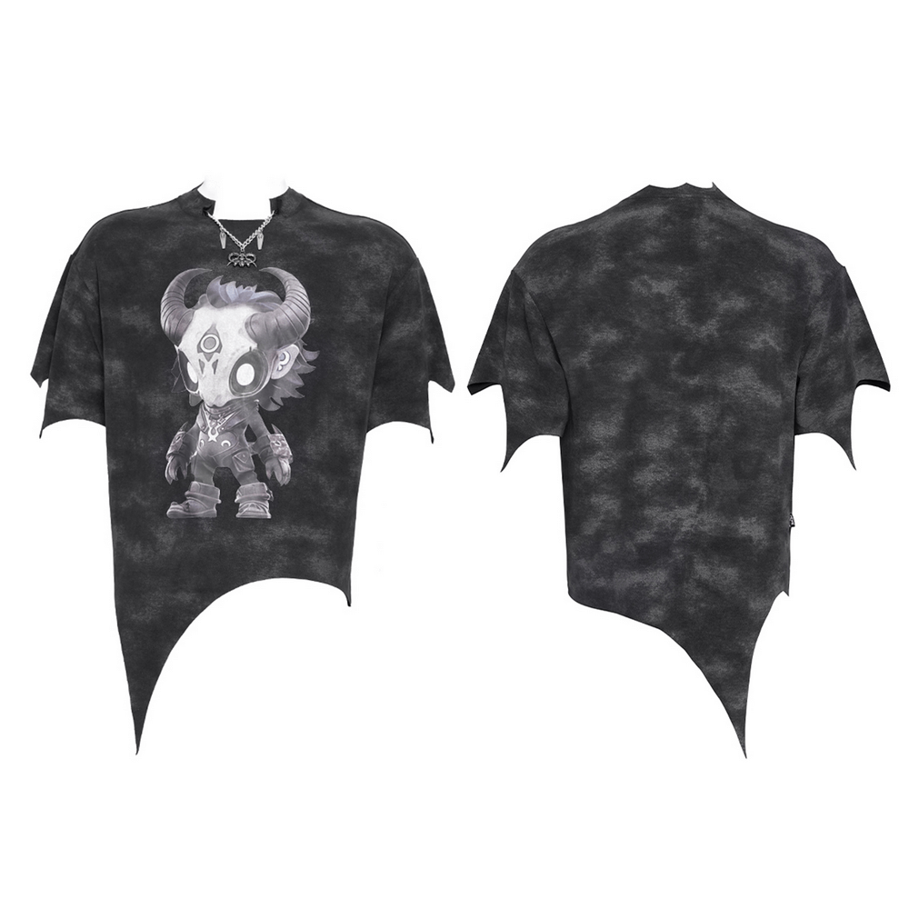 Gothic Asymmetric Skull Cartoon Print T-Shirt