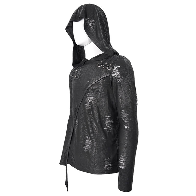 Gothic Asymmetric Sweatshirt with Oversize Hood / Punk Men's Hoodie