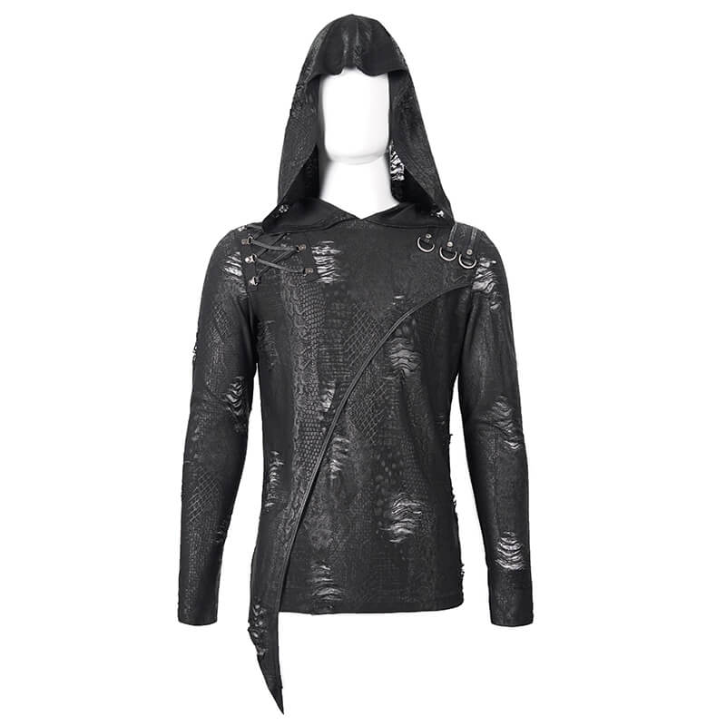 Gothic Asymmetric Sweatshirt with Oversize Hood / Punk Men's Hoodie