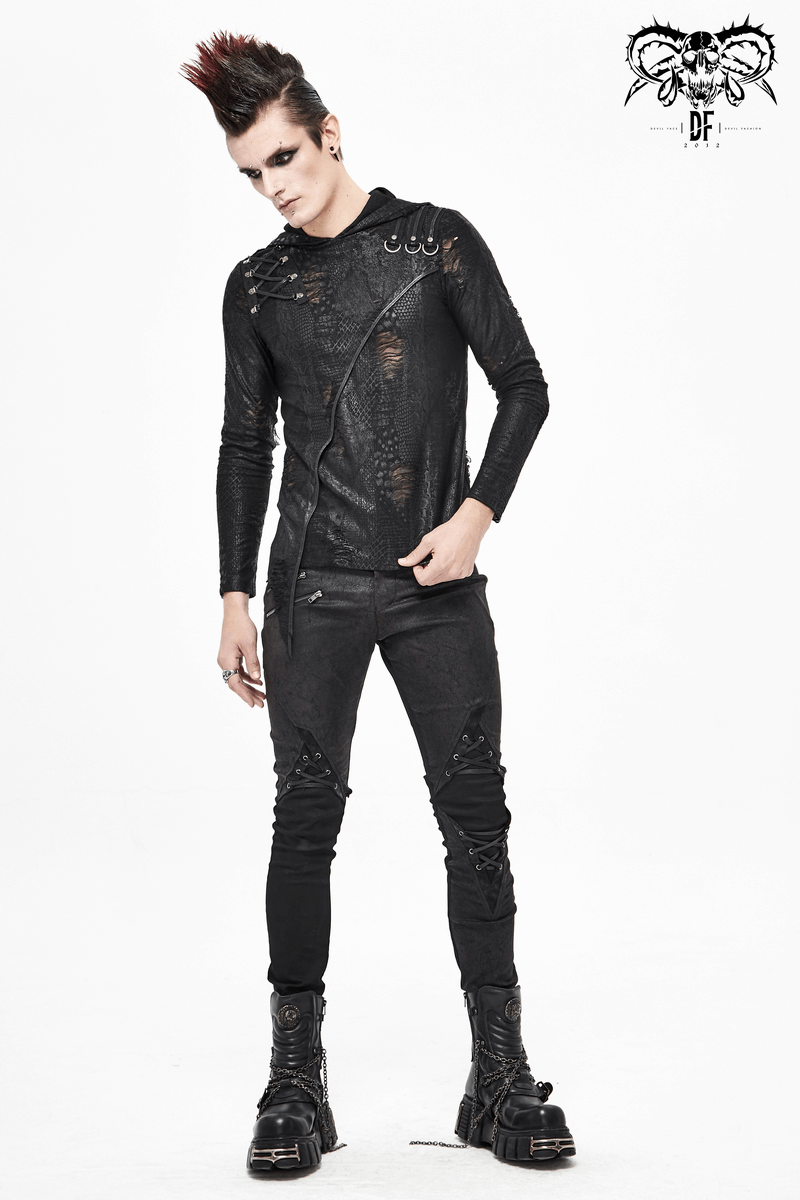 Gothic Asymmetric Sweatshirt with Oversize Hood / Punk Men's Hoodie