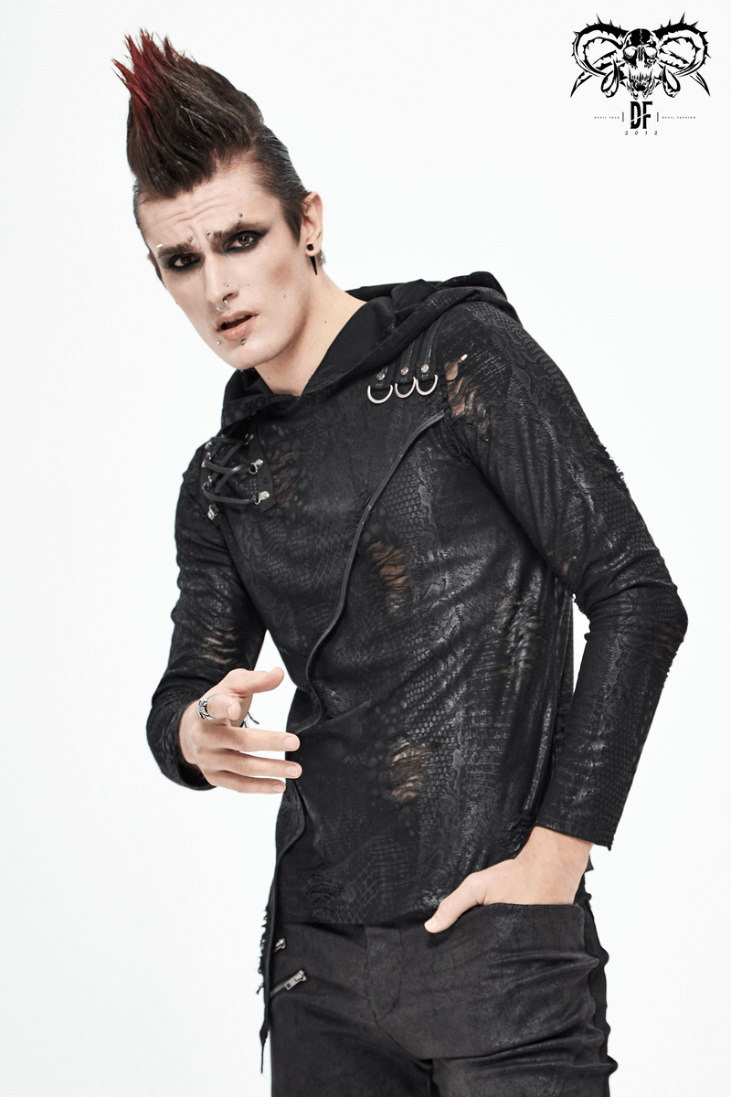 Gothic Asymmetric Sweatshirt with Oversize Hood / Punk Men's Hoodie