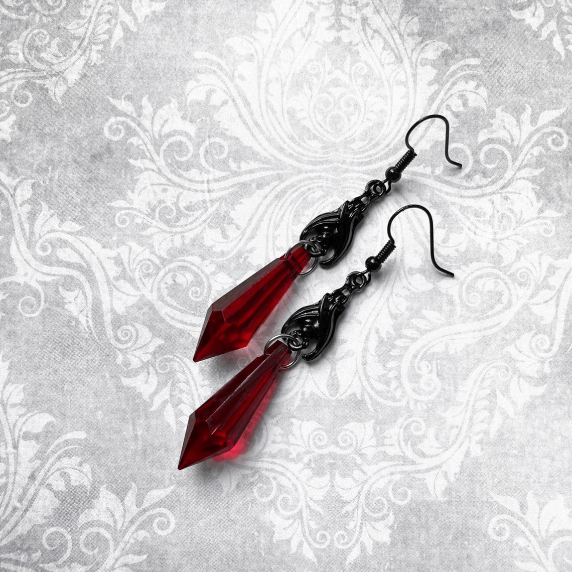 Gothic Bat Earrings with Teardrop Beads / Alternative Female Jewelry / Fashion Accessories