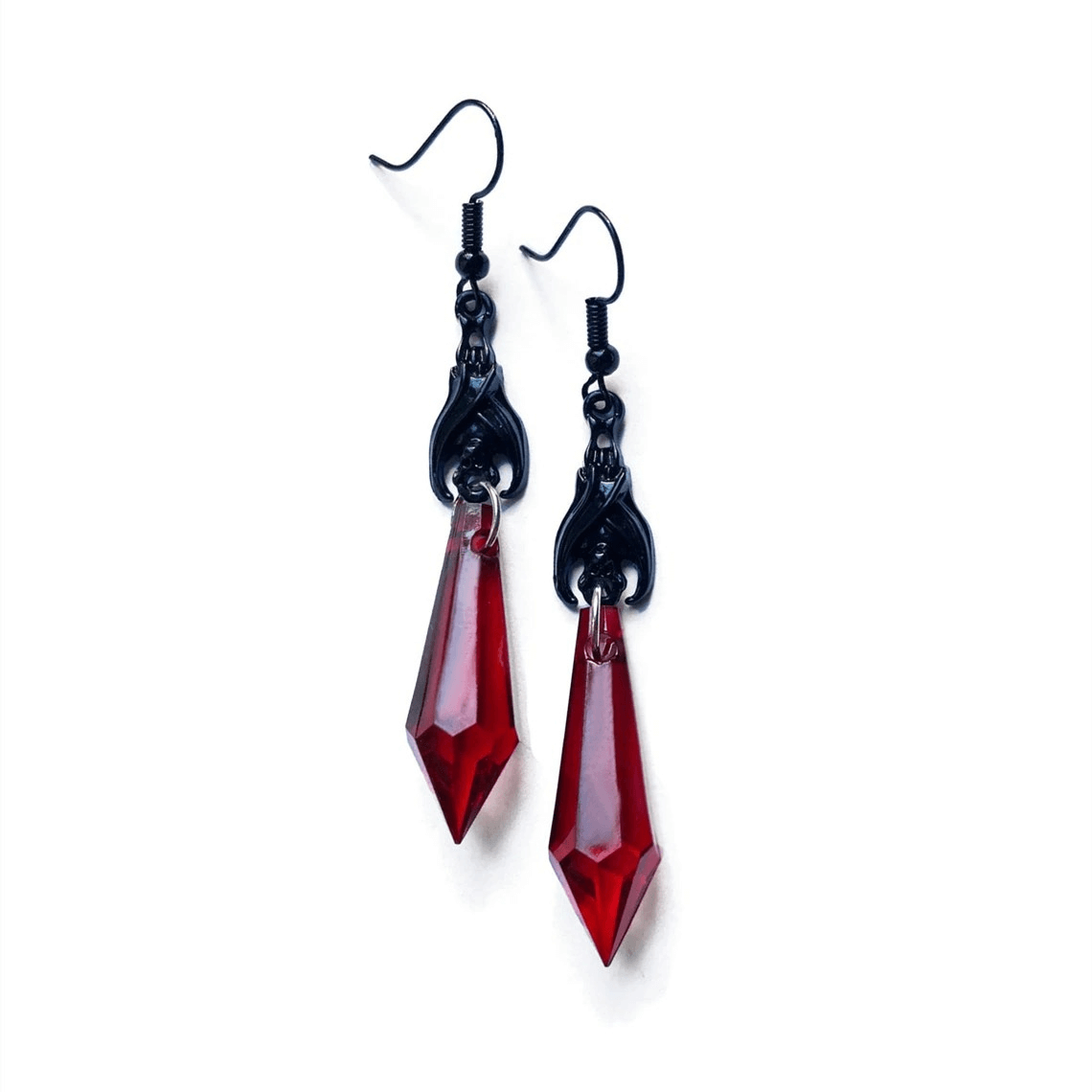 Gothic Bat Earrings with Teardrop Beads / Alternative Female Jewelry / Fashion Accessories